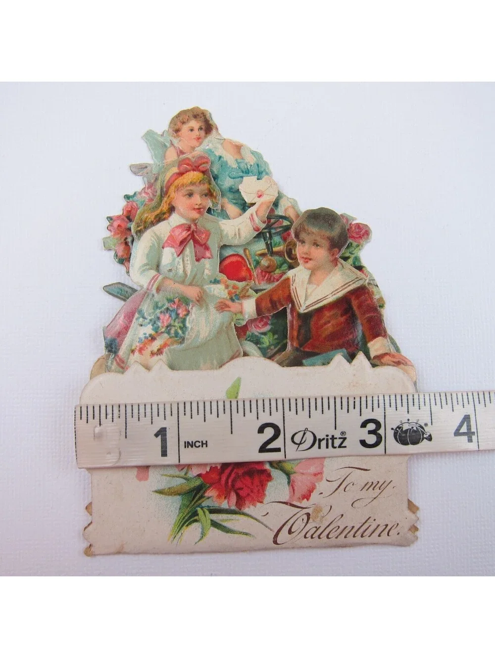 Vintage Valentine 3D Pop Up Die Cut Blonde Girl Boy Sailor Suit Pink Rose Flower